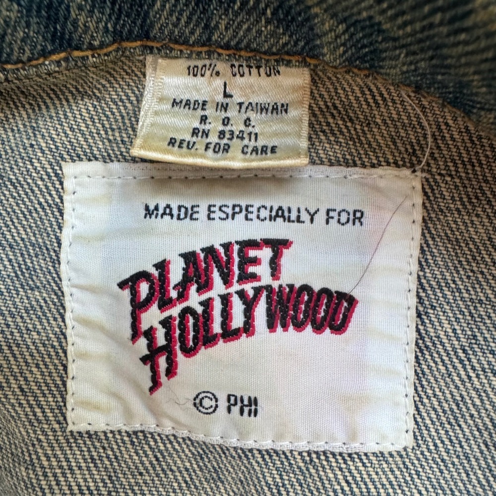 Planet Hollywood Orlando Denim Trucker Jacket L Distressed Blue Embroidered Back - Picture 7 of 10